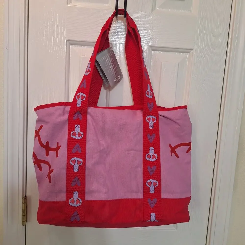 New Disney Nightmare Before Christmas Jack and Sally pink canvas tote bag